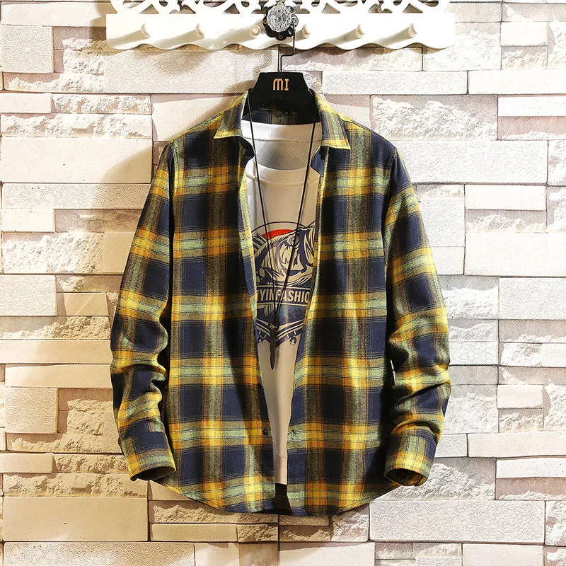 Long Sleeved Shirt Men Chequered Casual Korean Slim Look Youth Student Japanese Trendy Men Shirt