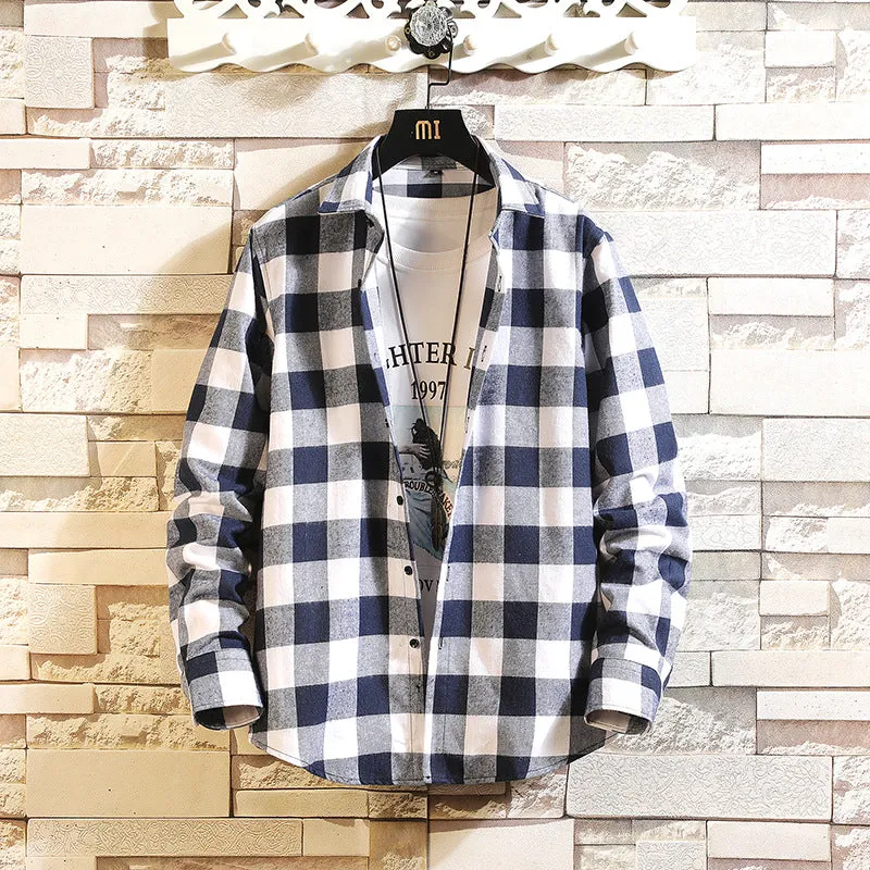 Long Sleeved Shirt Men Chequered Casual Korean Slim Look Youth Student Japanese Trendy Men Shirt