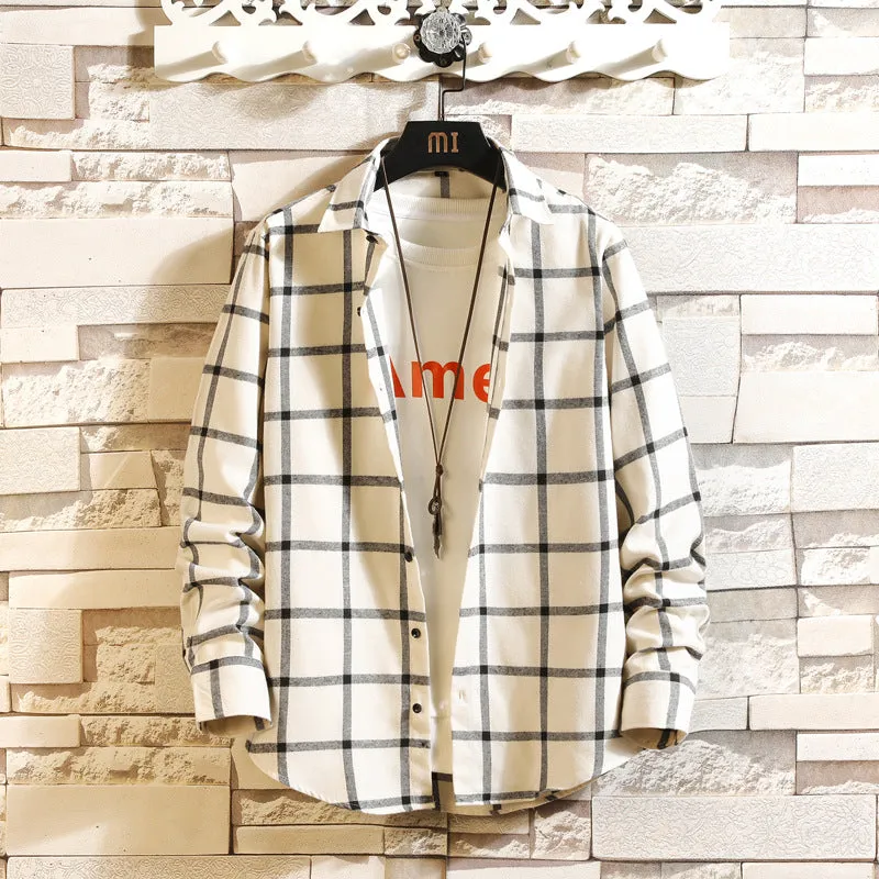 Long Sleeved Shirt Men Chequered Casual Korean Slim Look Youth Student Japanese Trendy Men Shirt