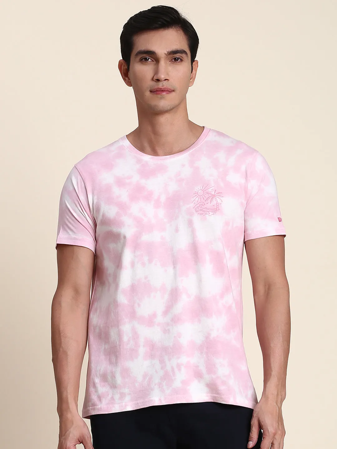 Men's Soft And Stretchy Fabric Pink Casual Crew Neck Tshirt