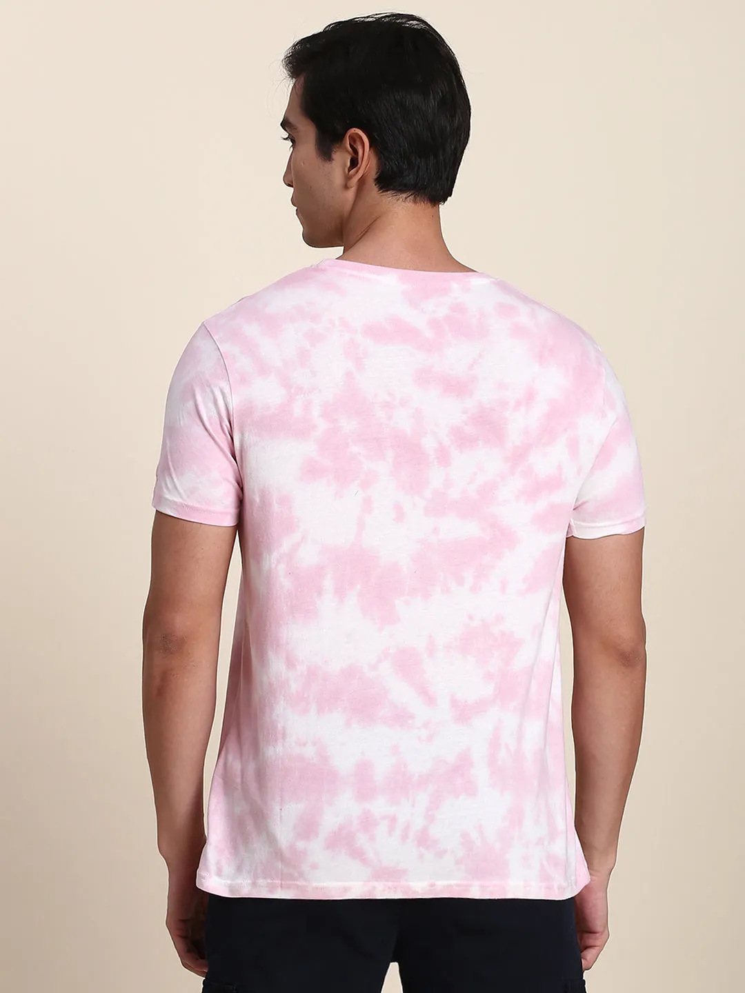 Men's Soft And Stretchy Fabric Pink Casual Crew Neck Tshirt