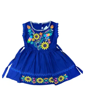 Mexican Girl Sunflowers Royal Blue Dress