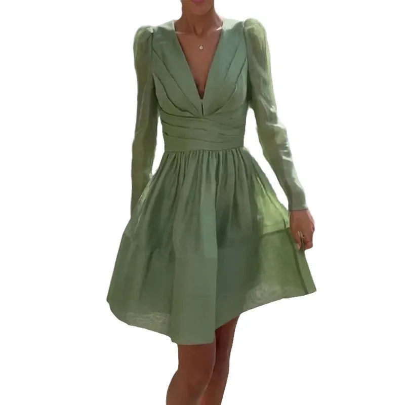 Mint green pleated cake dress