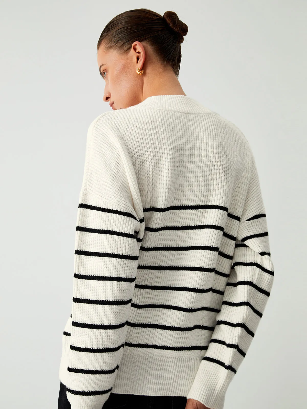 Miss Paris Stripe Trendy Zip Up Sweater