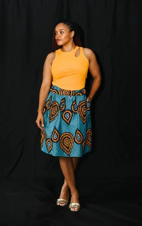 New 2023- Joke Gather Skirt -Teal and yellow