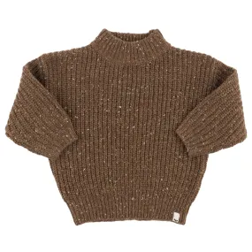 oh baby! Speckle Knit Grandpa Knitted Pullover Sweater - Chocolate