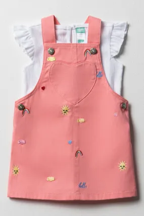 Pinafore Set Pink & White