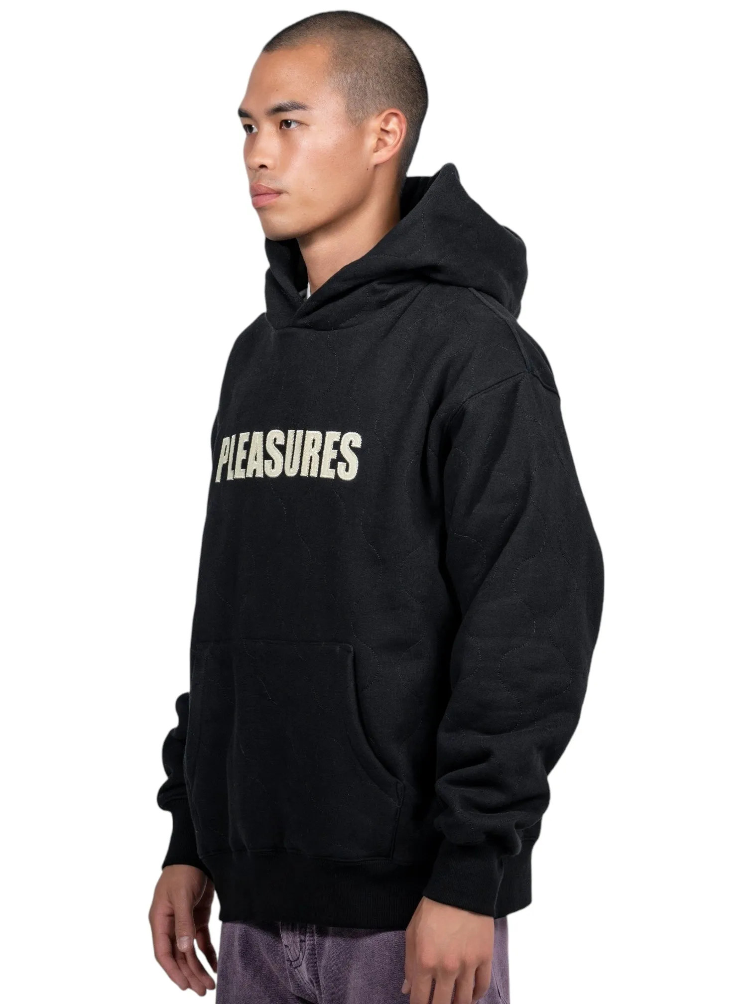 Pleasures Wave Quilted Hoodie Black