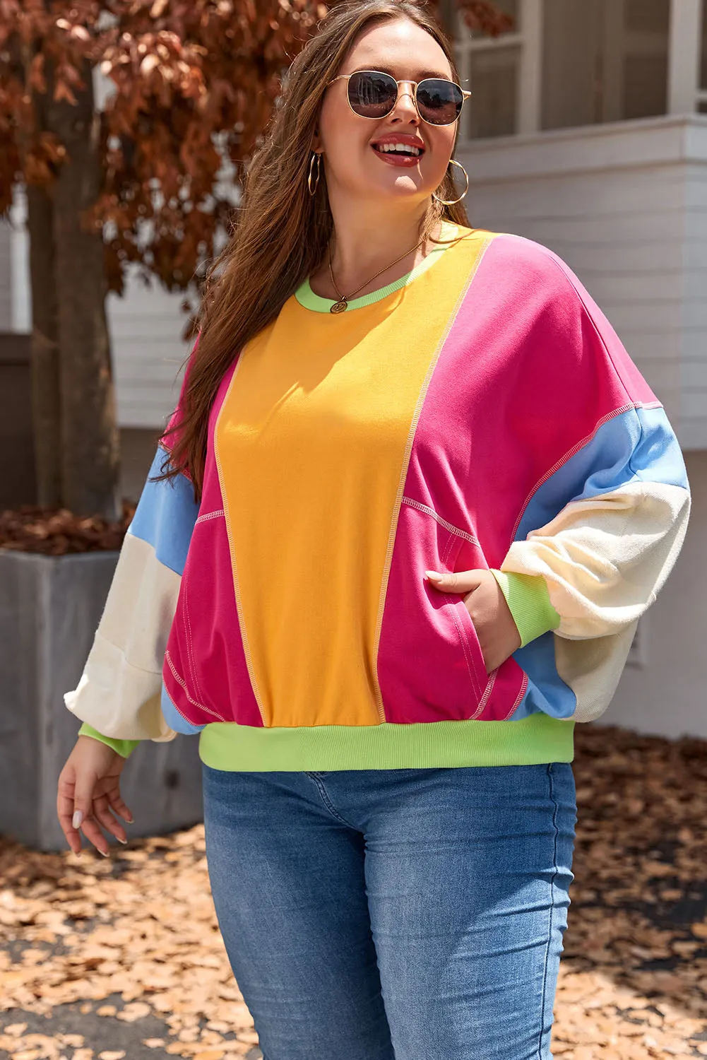 Plus Size Exposed Seam Sweatshirt