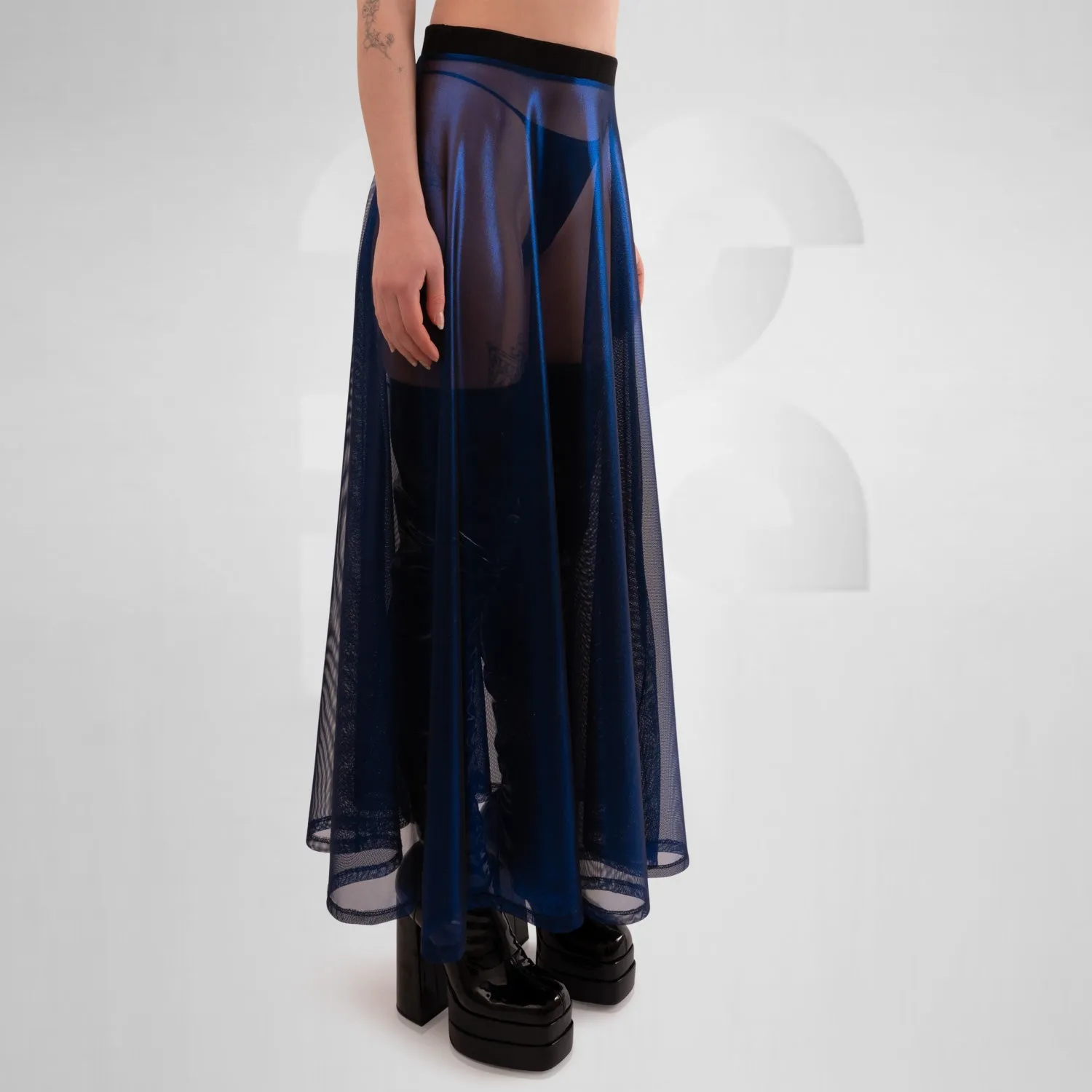 Sheer Metallic A-Line Maxi Skirt