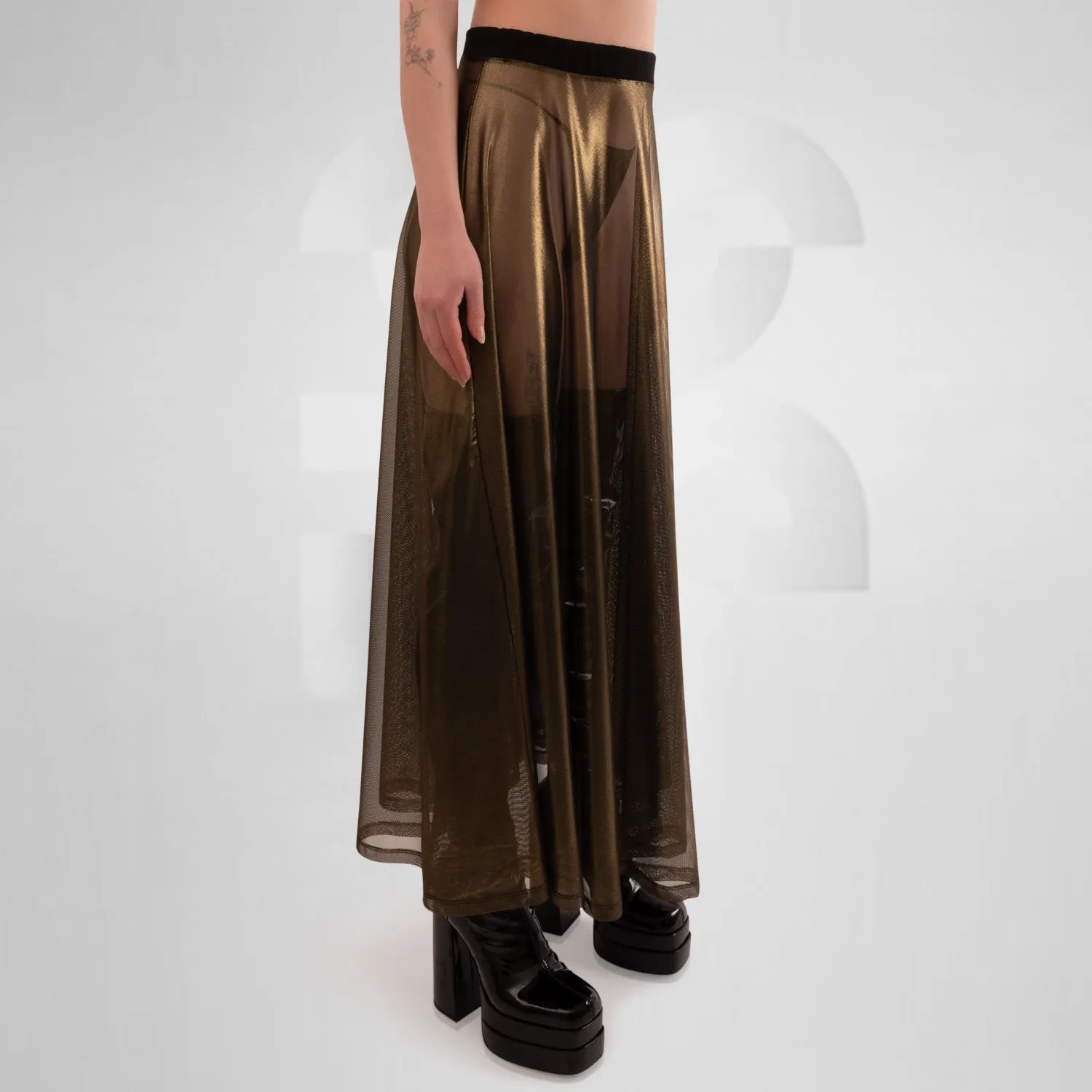 Sheer Metallic A-Line Maxi Skirt