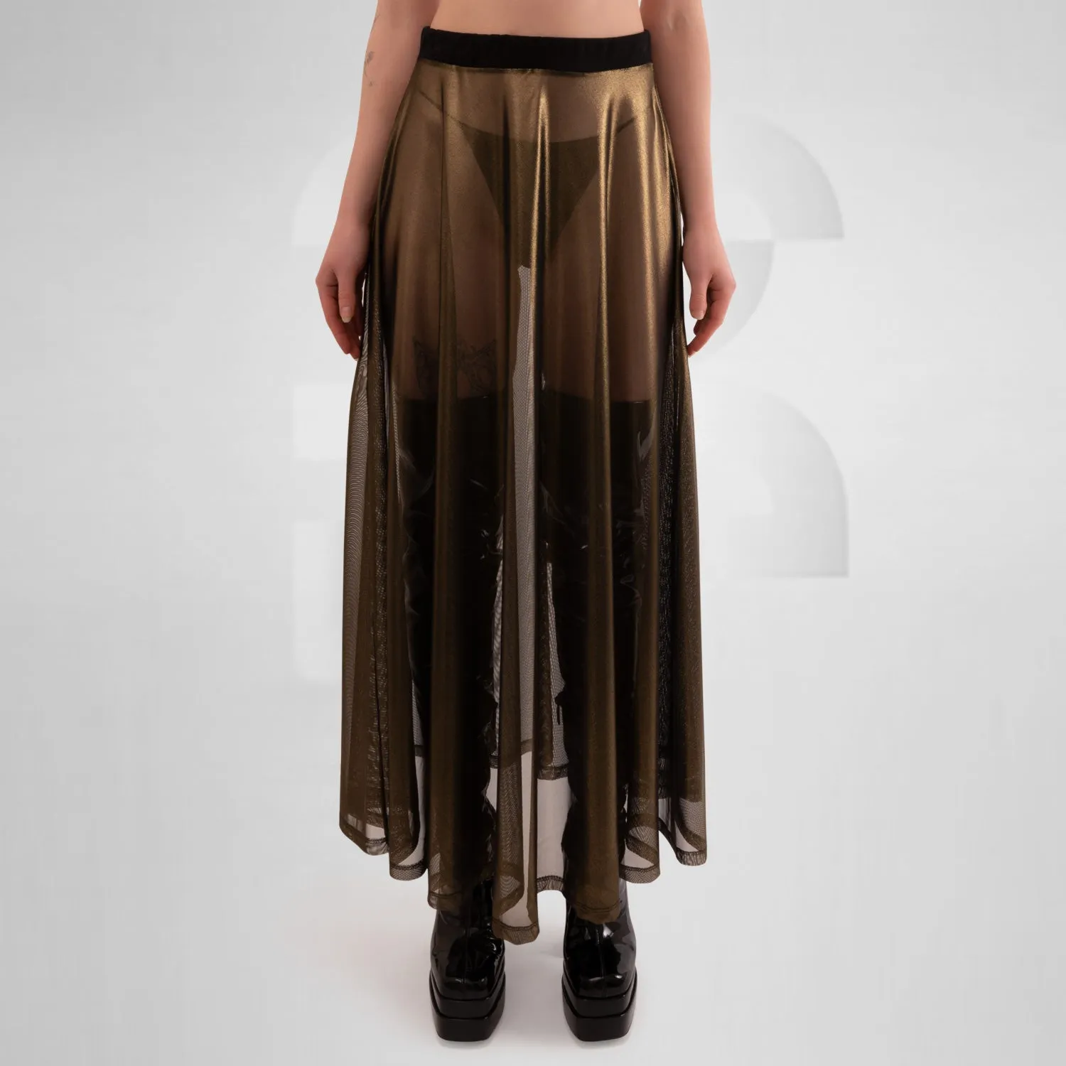 Sheer Metallic A-Line Maxi Skirt