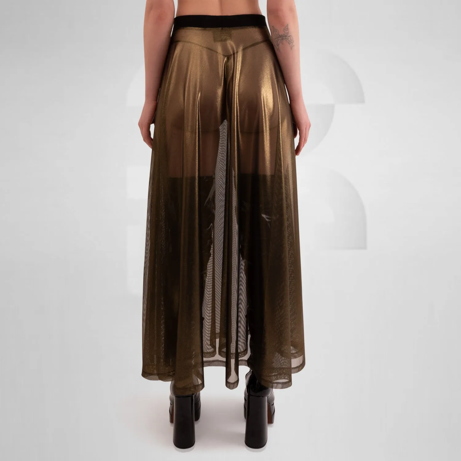 Sheer Metallic A-Line Maxi Skirt