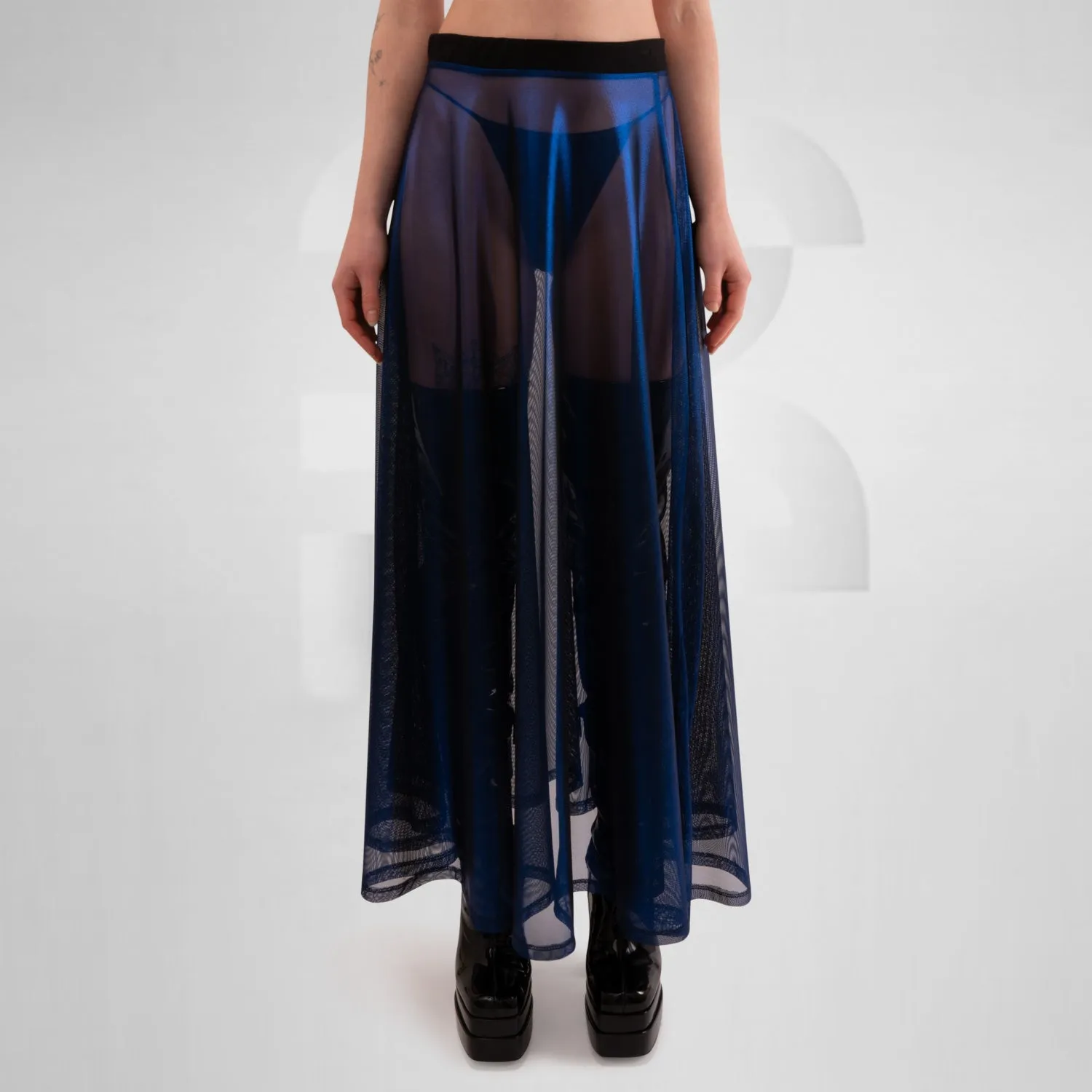 Sheer Metallic A-Line Maxi Skirt