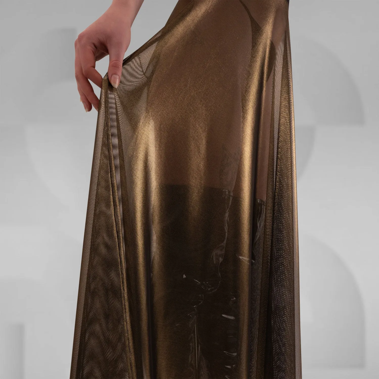 Sheer Metallic A-Line Maxi Skirt