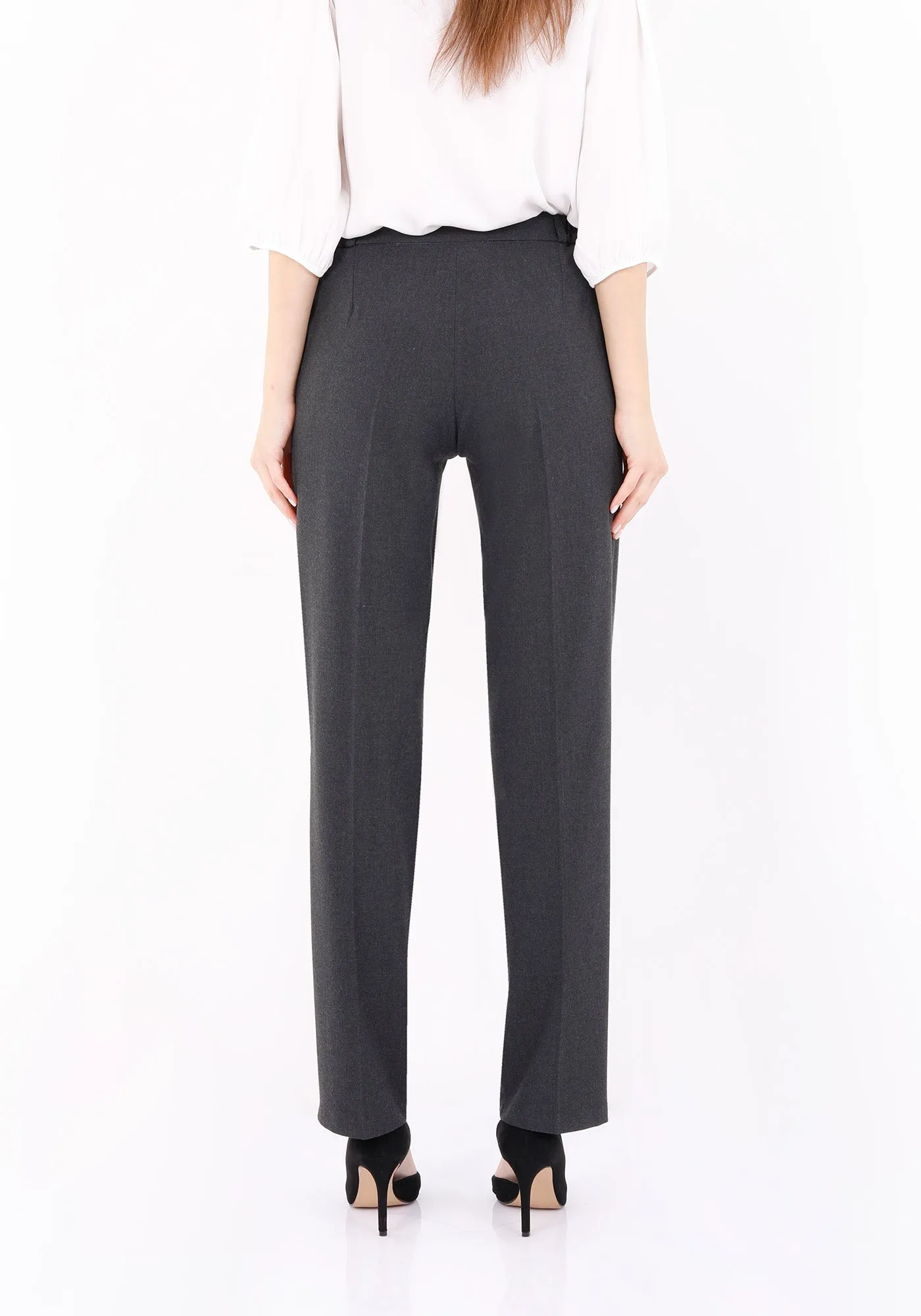 Straight Pants with Elastic Waistband and Zipper Combined