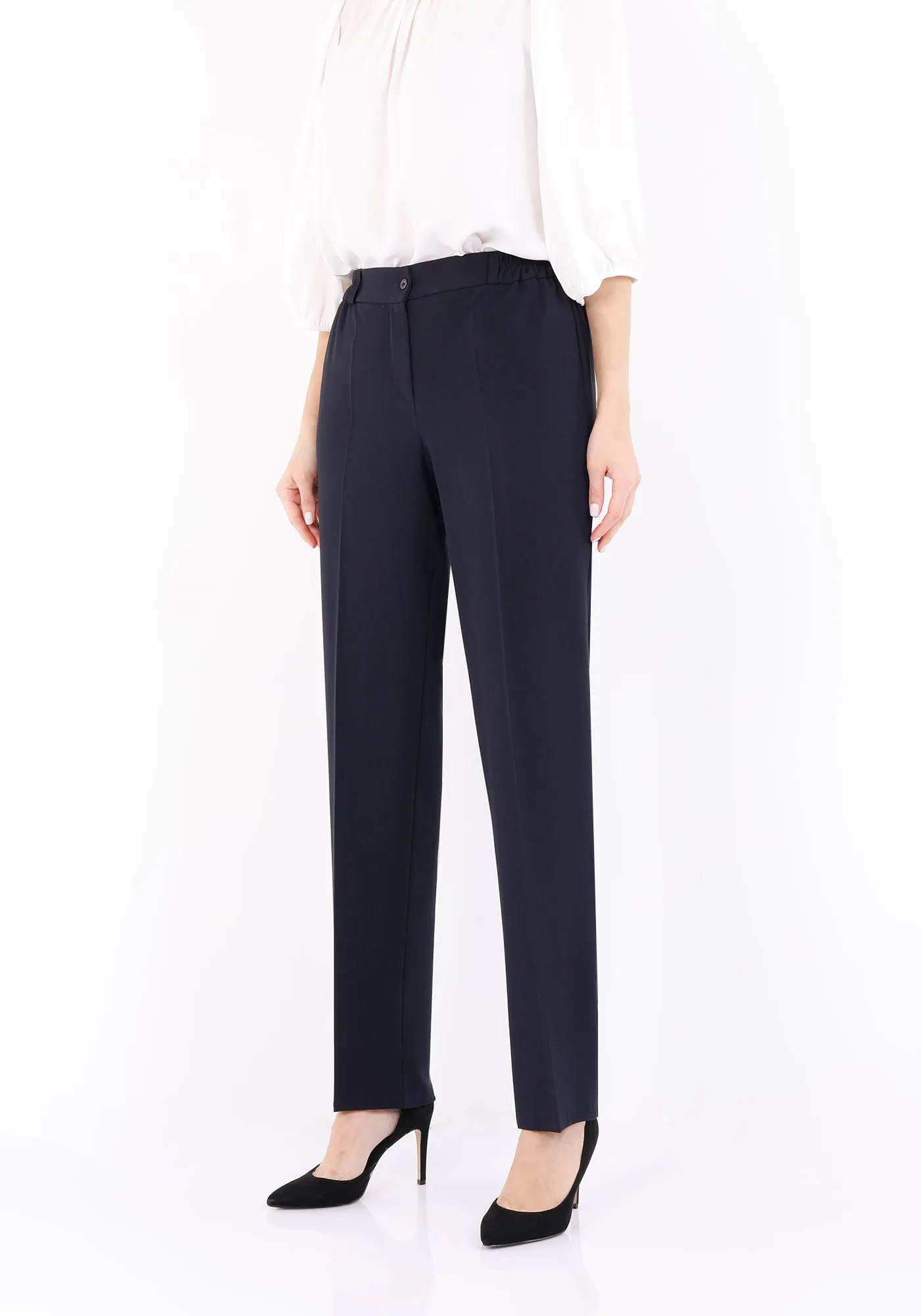 Straight Pants with Elastic Waistband and Zipper Combined