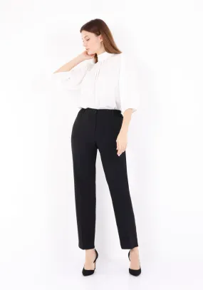 Straight Pants with Elastic Waistband and Zipper Combined