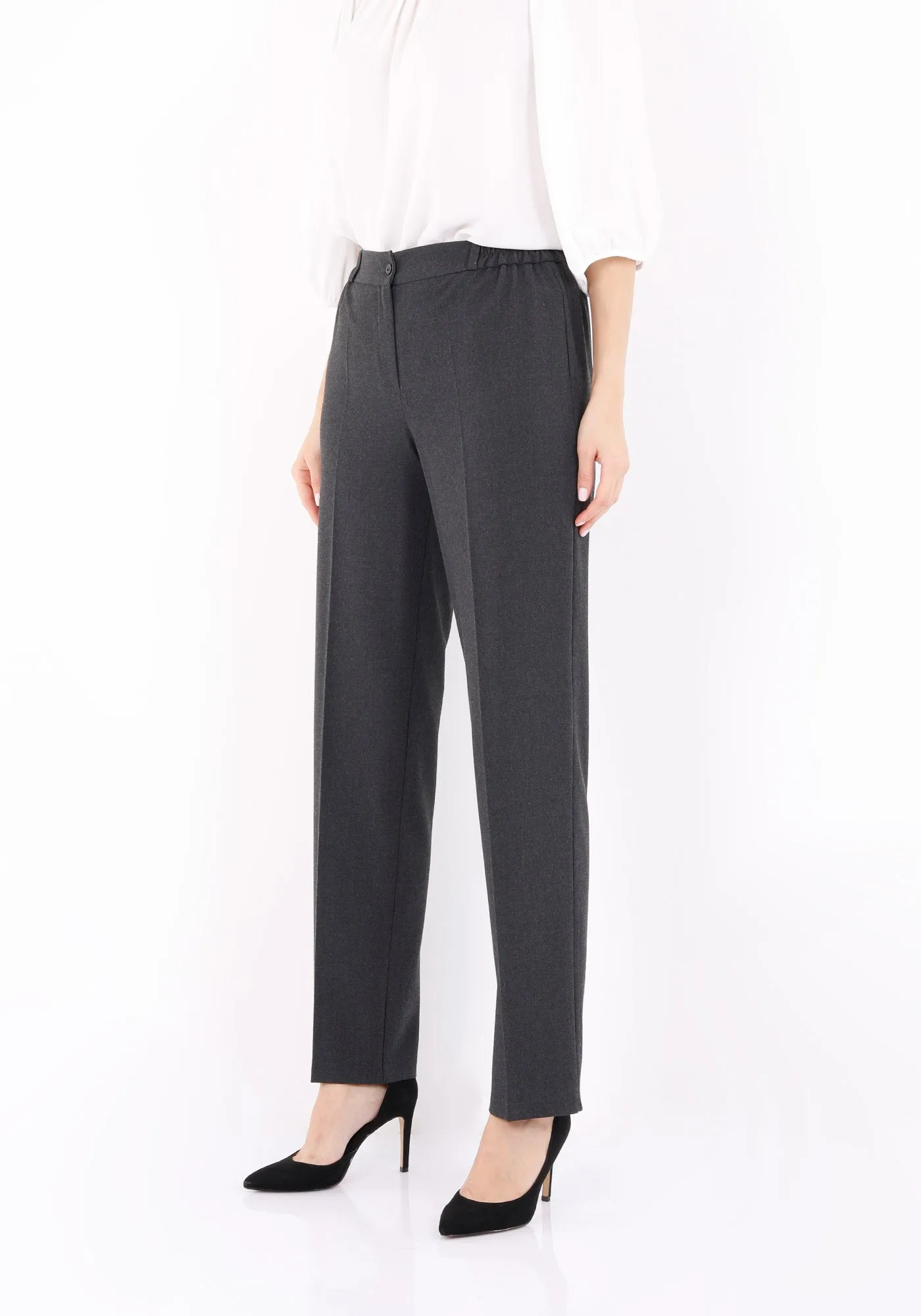 Straight Pants with Elastic Waistband and Zipper Combined