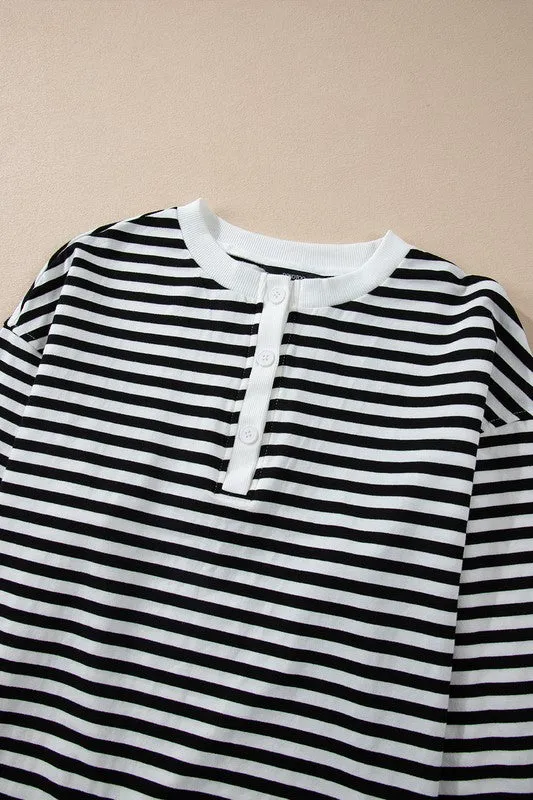 Stripe Color Block Crew Neck Oversized Sweatshirt