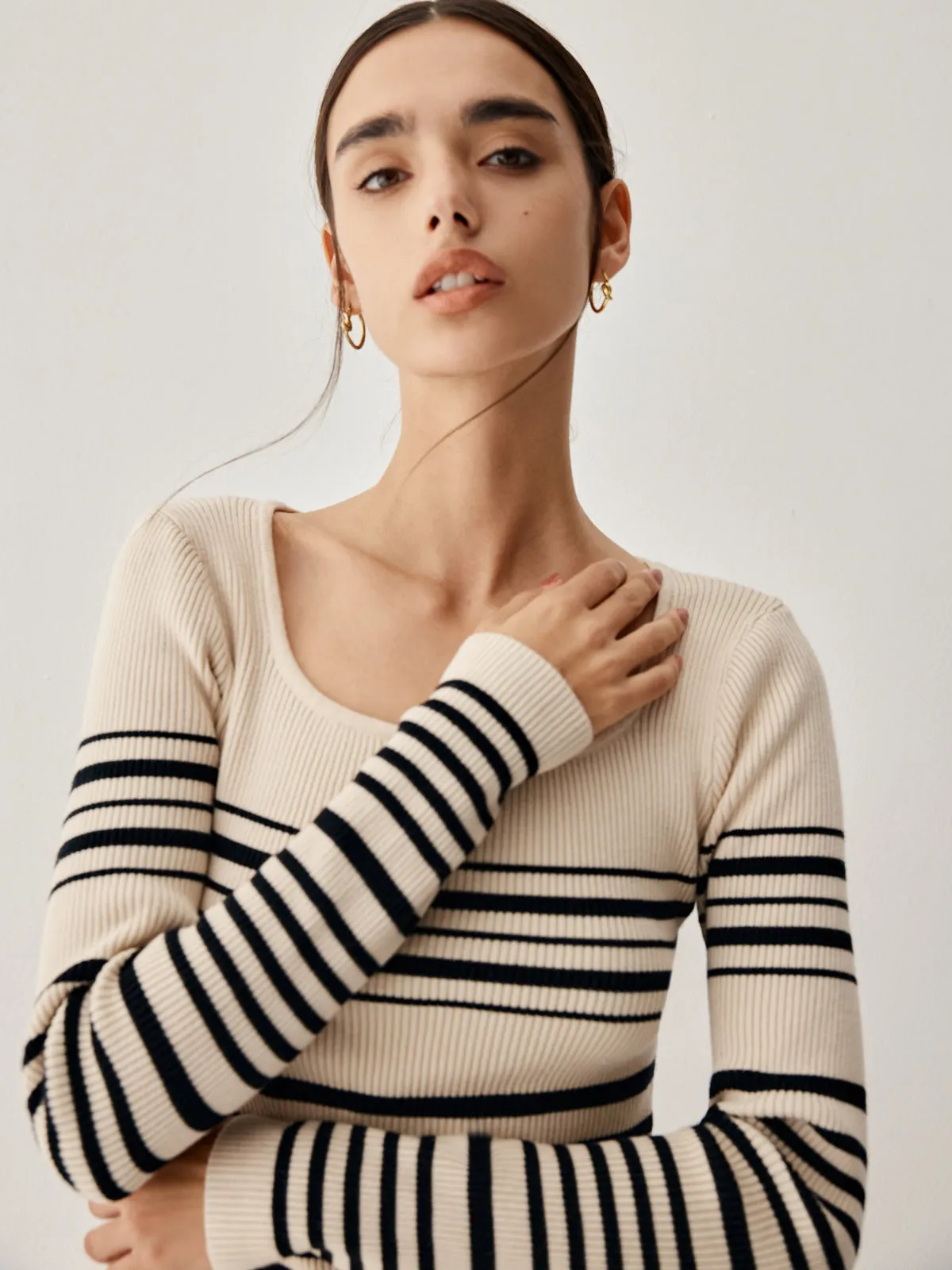 Stripe Long Sleeve Trendy Midi Sweater Dress