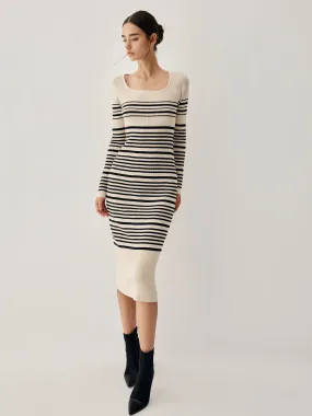 Stripe Long Sleeve Trendy Midi Sweater Dress