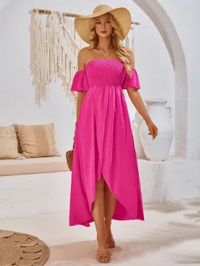 Summer Casual Women Clothing Solid Color Fresh Air Smocking Maxi Dress