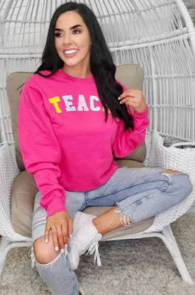 Teach Color Block Letter Sweatshirt