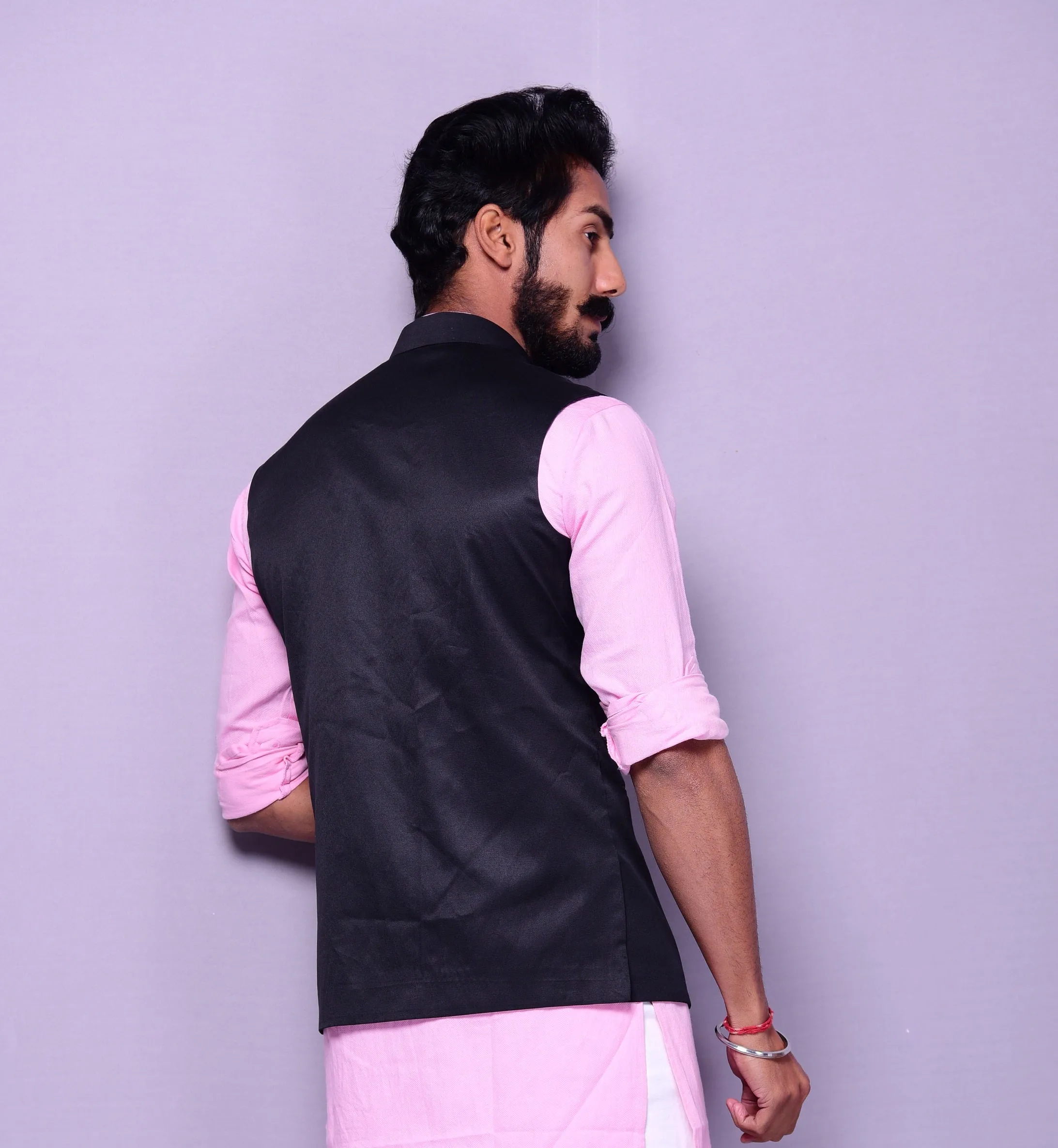 Terry Rayon Black Round Bottom Nehru Jacket