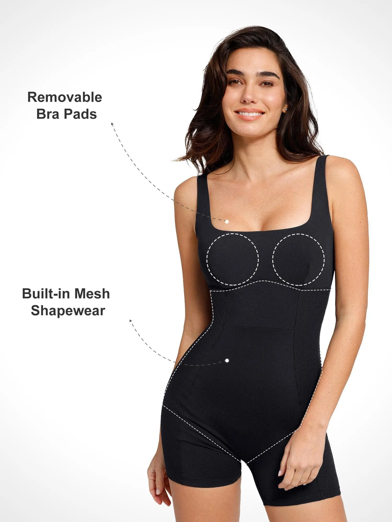 The Shapewear Romper Square Neck Patchwork