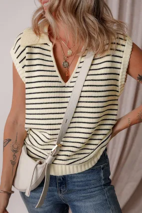 Turn-down V Neck Sweater Tank Top