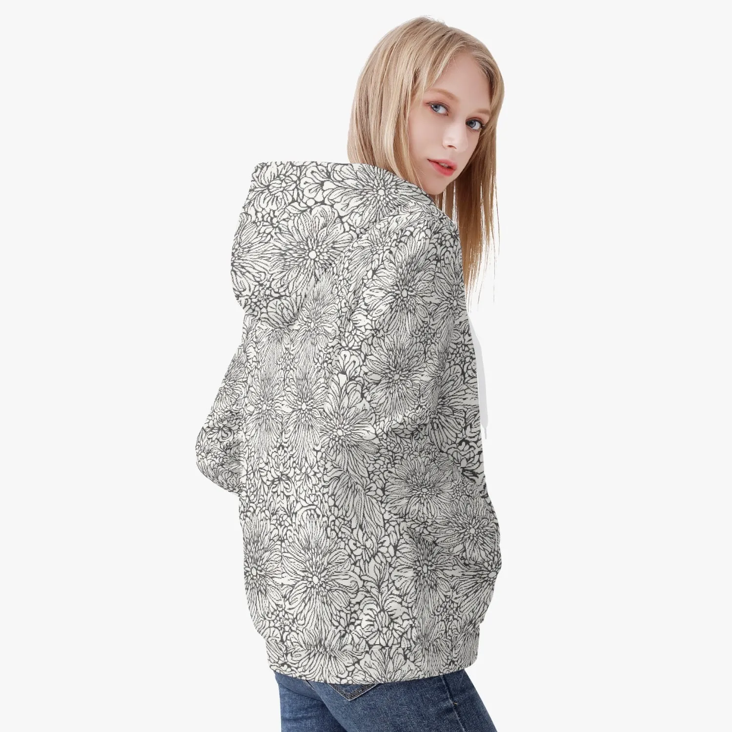 Veste à capuche zippée AOP pour femme "Fleurs blanches" (221)