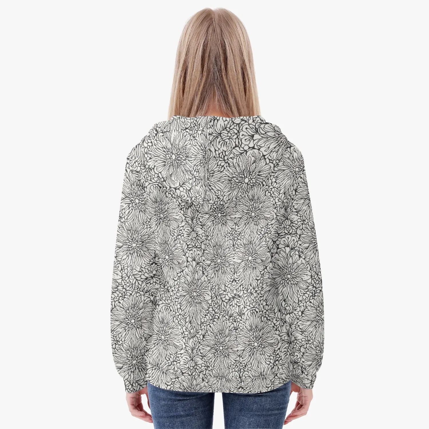 Veste à capuche zippée AOP pour femme "Fleurs blanches" (221)