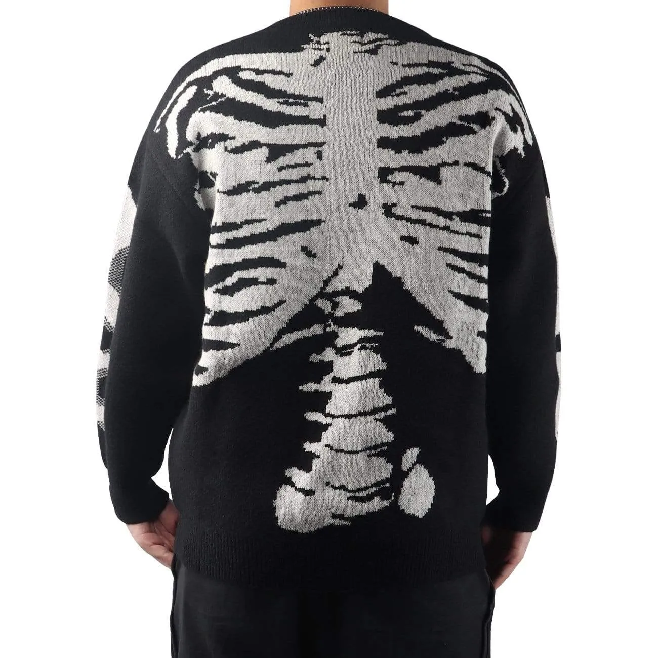 WLS Dark Skeleton Print Knitted Sweater