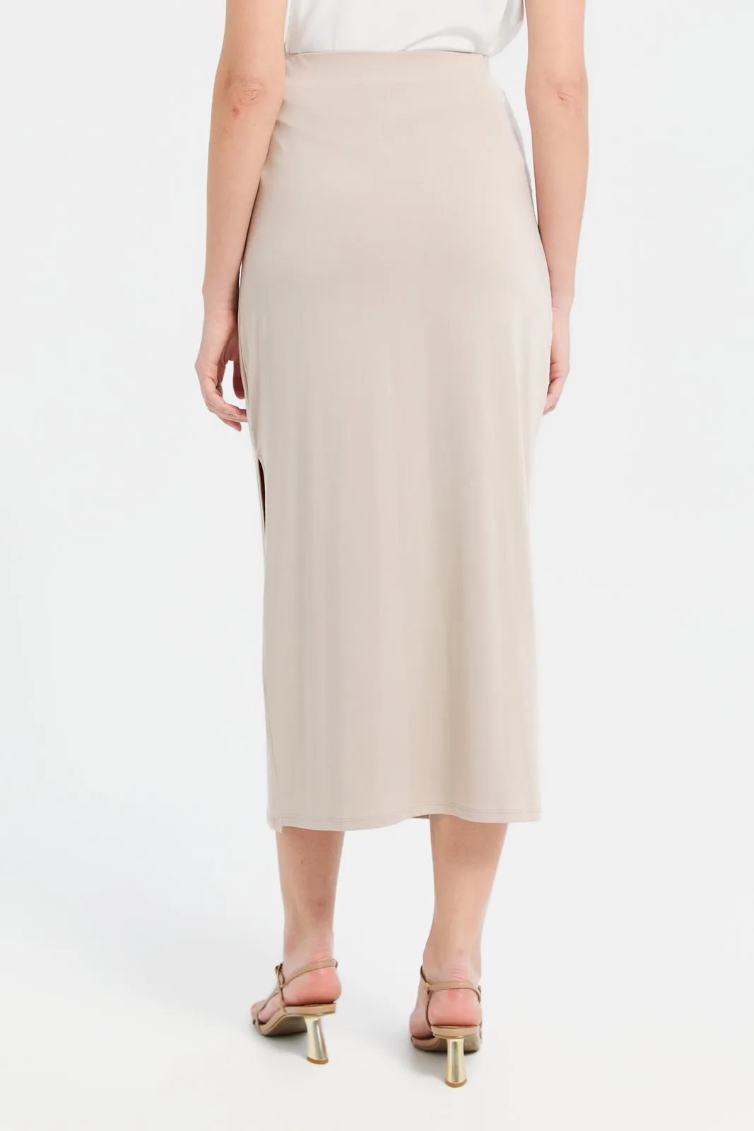 Women Beige With Side Gathers Skirt