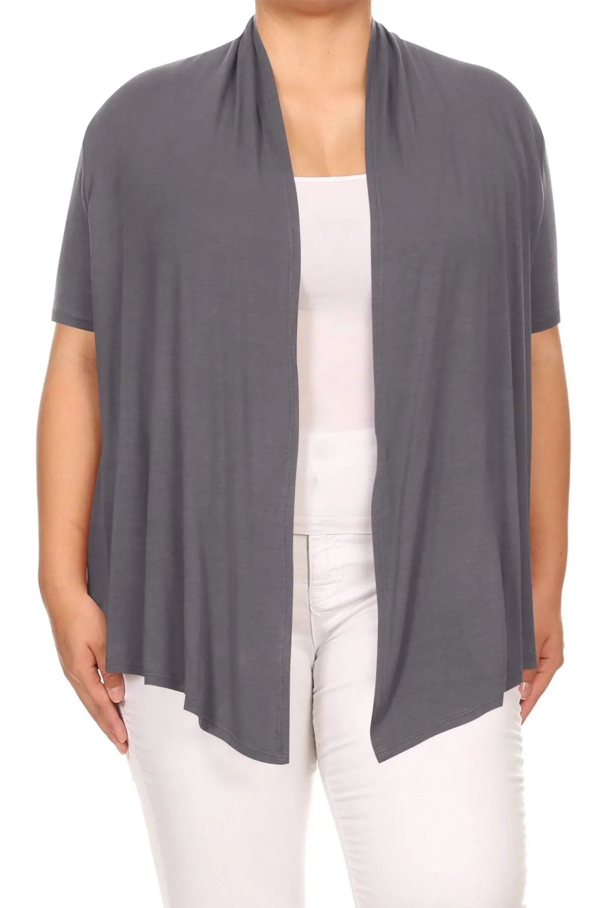 Women's Plus Size Casual Short Sleeve Loose Fit Solid Draped Open Cardigan (Pack of 2)