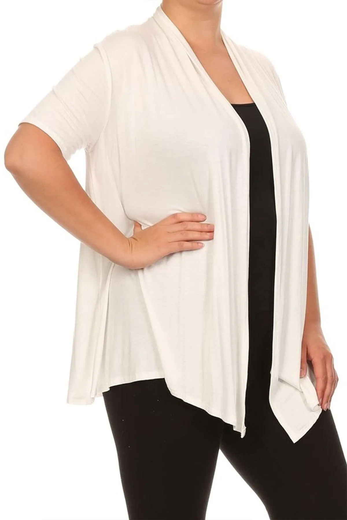 Women's Plus Size Casual Short Sleeve Loose Fit Solid Draped Open Cardigan (Pack of 2)