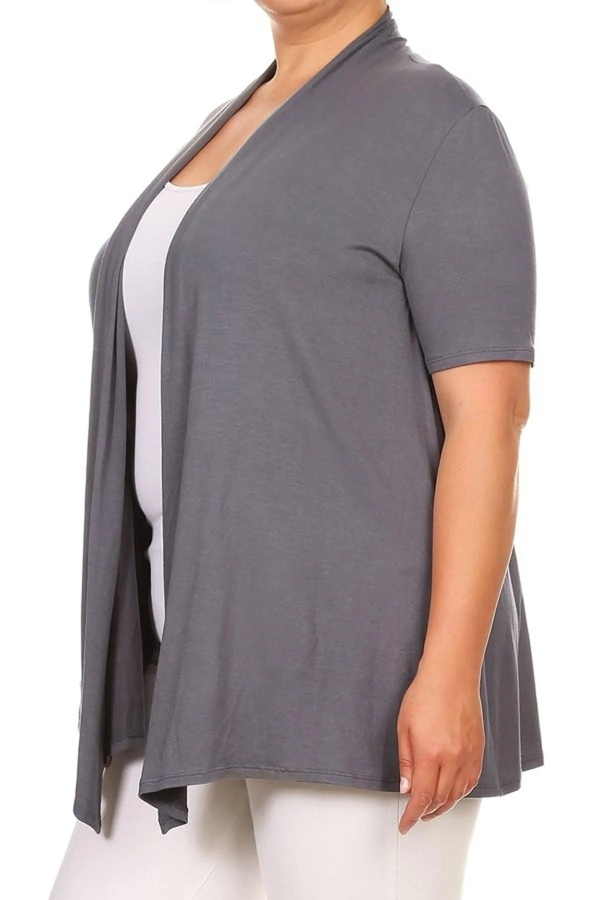 Women's Plus Size Casual Short Sleeve Loose Fit Solid Draped Open Cardigan (Pack of 2)