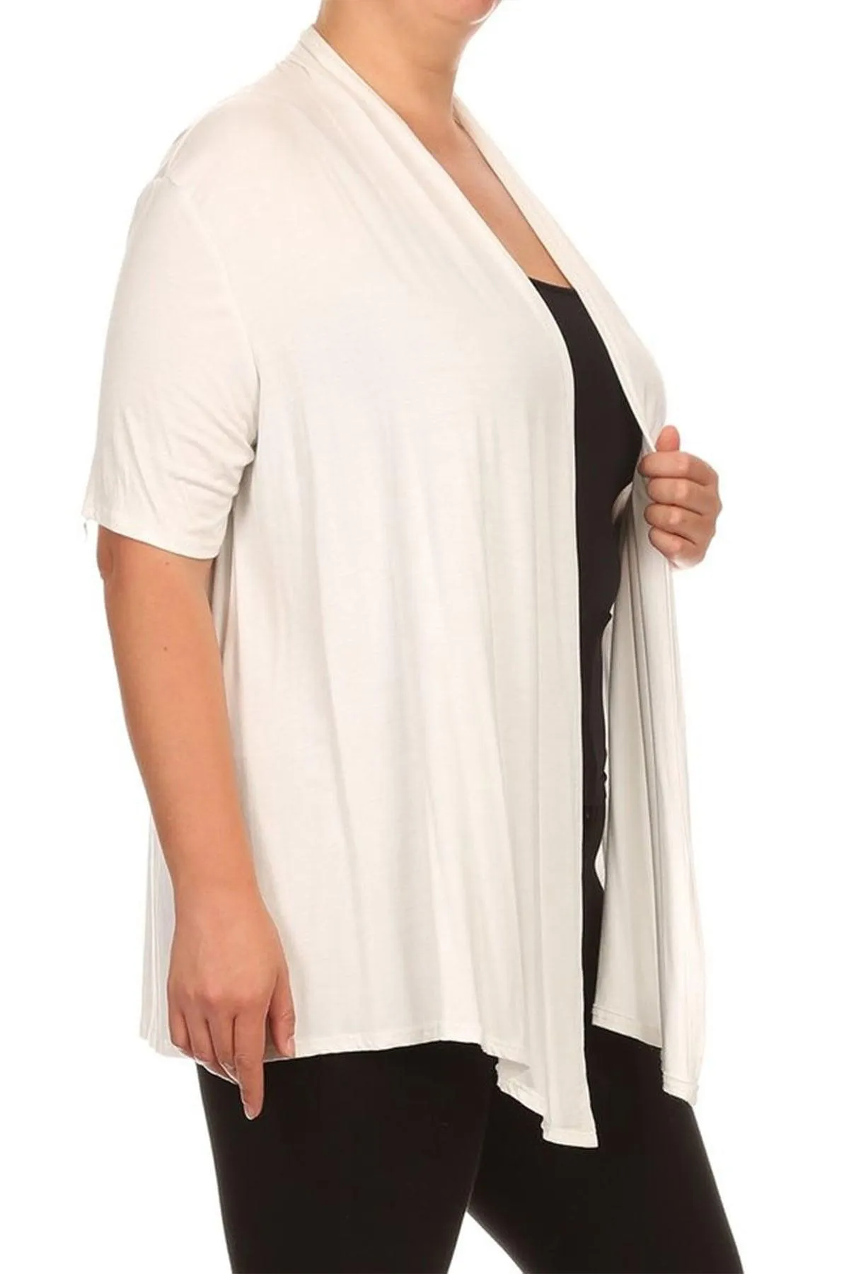 Women's Plus Size Casual Short Sleeve Loose Fit Solid Draped Open Cardigan (Pack of 2)