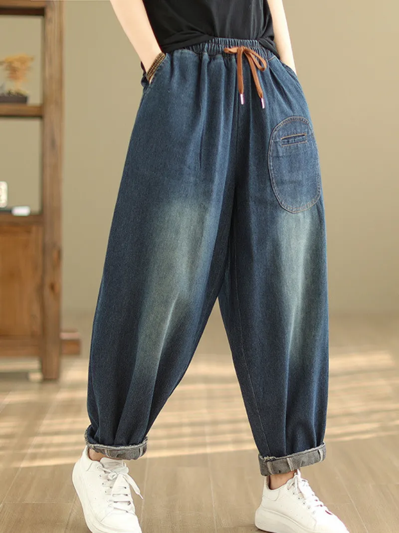 Women's Relaxed Fit Pockets Wide-Leg Pants Bottom